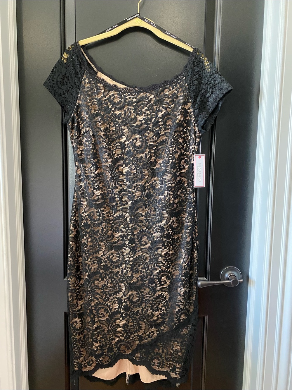 Bisou Bisou Black Lace Dress with Nude Lining